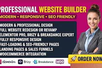 design or fix your website using elementor pro brizy oxygen breakdance builder