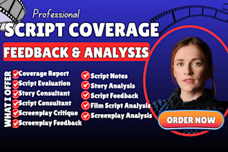 provide industry standard script coverage feedback for screenplay, script doctor