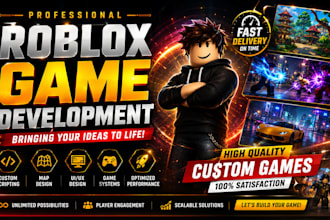 create custom roblox game ugc, develop roblox game character, game map building