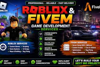 develop roblox game, fivem server, custom scripts cars and game mod