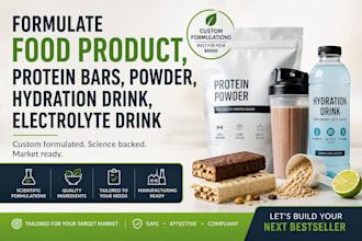formulate food product, protein bars, powder, hydration drink, electrolyte drink