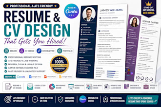 design canva resume, CV template, and portfolio, resume for internship