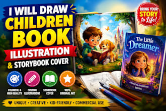 draw children book illustration and storybook cover