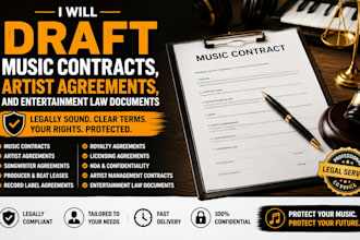 draft music contracts, artist agreements, and entertainment law documents