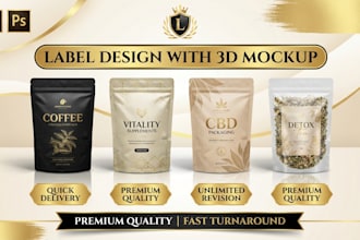 do premium product label, box packaging, pouch bag design for brand