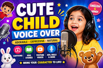 create cute cartoon voice over for kids stories and youtube