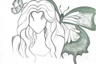 draw a custom conceptual pencil sketch and faceless line art