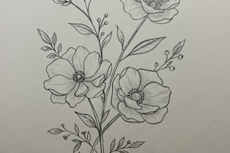 draw custom pencil sketch portrait floral or faceless art