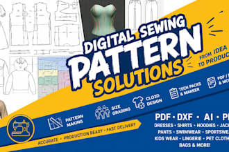 create sewing patterns, pattern grading, and clo3d garment designs for apparel