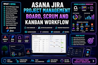 create asana jira project management board, scrum and kanban workflow