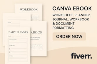 design canva ebook worksheet, planner, journal, workbook and document formatting