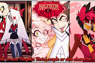 draw hazbin hotel or helluva boss couple duo character art