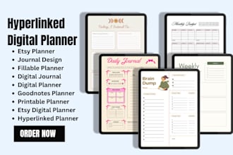 etsy digital planner, hyperlinked planner, digital product, editable workbook