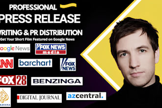 write and publish short film press release on google news and movie magazines