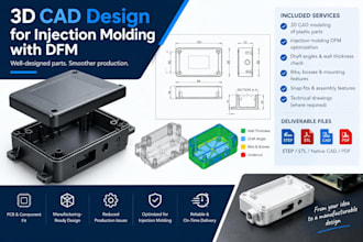 design 3d cad modeling parts for injection molding with dfm