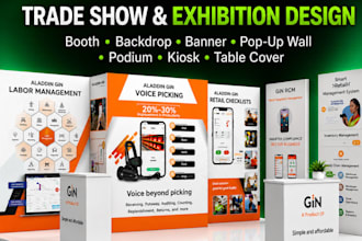design modern trade show booth, exhibition stand, backdrop and booth graphics