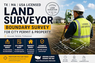 do tx ma USA licensed land surveyor boundary survey for city permit and property
