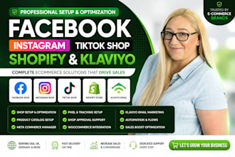 setup optimize facebook shop tiktok shop instagram meta shop and shopify klaviyo