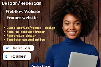 develop  webflow website design, framer website, develop framer animation