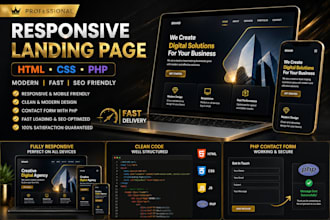 create responsive HTML CSS PHP landing page website