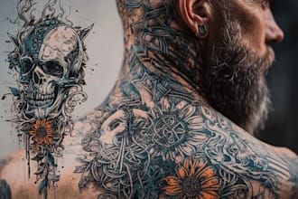 draw custom tattoo design realistic, full sleeve tattoo