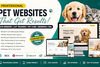 create dog breeder website, cats pet training, pet care pet website redesign ghl