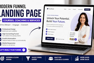 create a modern funnel landing page for courses coaching and services