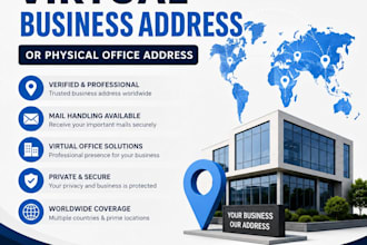 provide verified virtual business address or physical office address worldwide