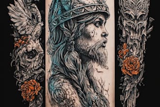 draw custom tattoo design realistic, full sleeve tattoo
