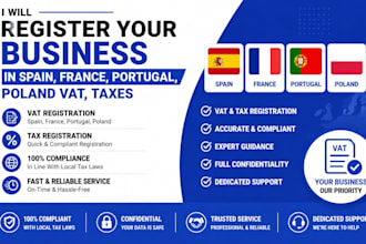 register your business in spain ,france, portugal,   poland vat, taxes