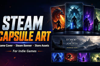 design steam capsule art, steam banner, game cover art and store assets