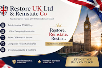 reinstate, activate, and restore UK limited company, UK ltd, and file rt01