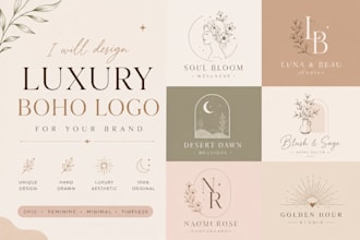 design a chic boho luxury boho hand draw logo for your brand and business
