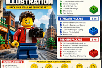 create custom lego illustration,lego art and minifigure design