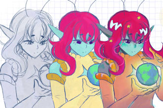 halfbody illustrations, sketch, base color and rendering