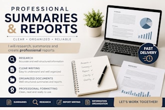 research, summarize and create organized reports