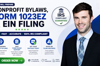 prepare nonprofit bylaws form 1023ez and ein filing