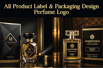 custom luxury perfume label, logo and box packaging design