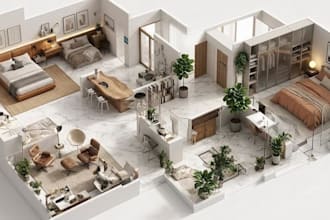 convert 2d to 3d floor plan in 8 hrs