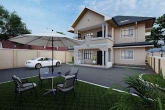 revitalize 3d house exterior design, side and back  elevations, 3ds max render