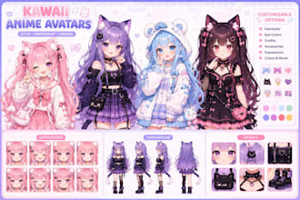 do design kawaii anime vtuber avatars for female streamers