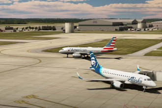redesign 3d airport terminal, aviation hub, departure hall render, runway, lobby