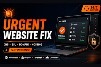 fix urgent website down, dns, SSL, domain and hosting issues