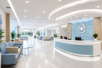 create hospital clinic pharmacy medical interior cgi rendering