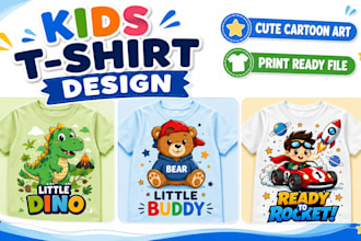 create cute kids tshirt design and cartoon vector artwork