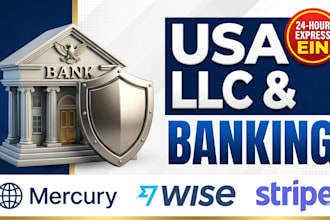 setup USA bank account, mercury, wise, and llc registration
