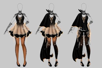 design unique cosplay and fashion costume concepts for anime, games