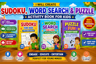 create KDP sudoku book, word search and puzzle activity book for kids