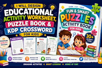 design educational activity worksheet, puzzle book, and kdp crossword for kids