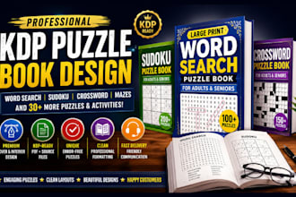 design KDP puzzle books word search sudoku crossword mazes with covers